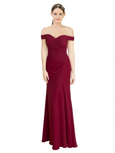 Affordable Off the Shoulder Long Chiffon Prom Dress with Pleats