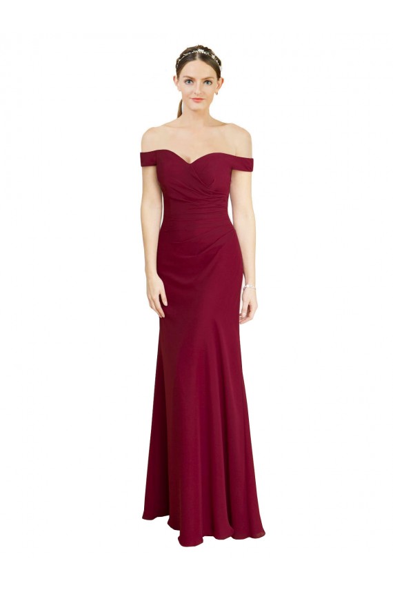 Affordable Off the Shoulder Long Chiffon Prom Dress with Pleats