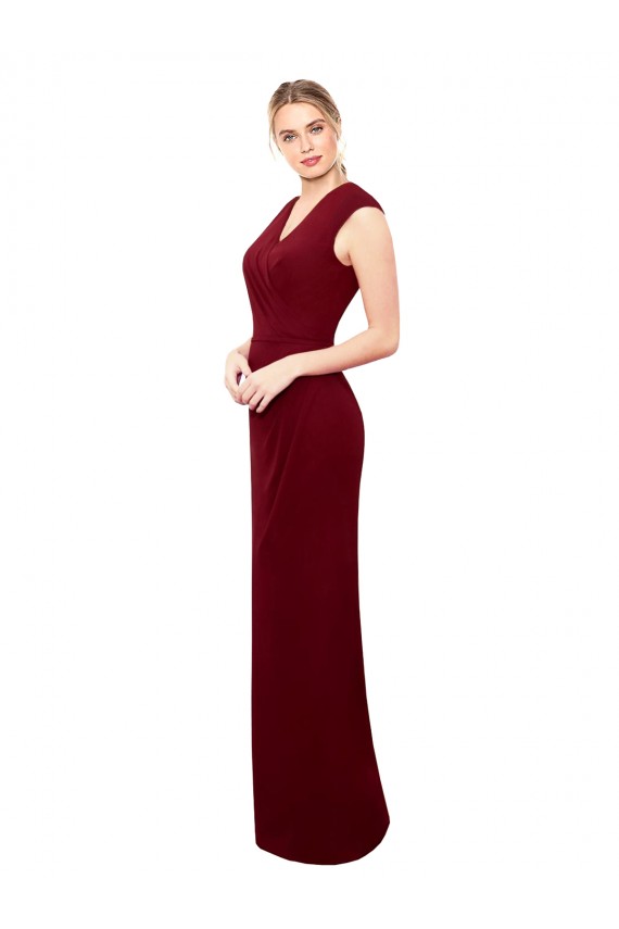 Affordable Cap Sleeves Chiffon Prom Dress with Pleated V-Neck Bodice