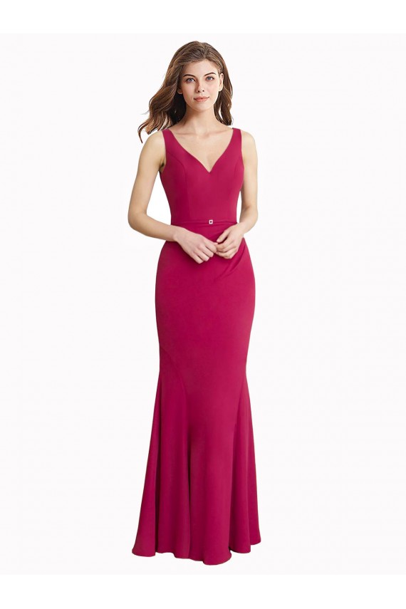 Affordable V-Neck Mermaid Chiffon Prom Dress with V-Back and Belt