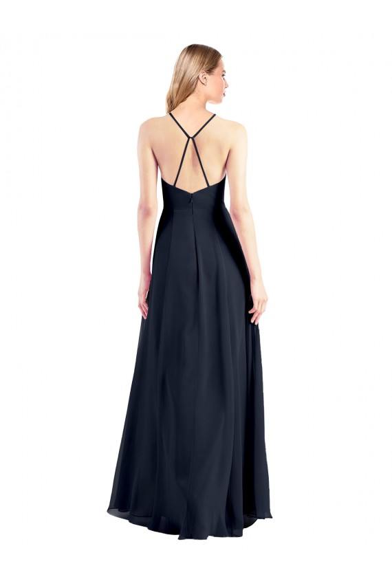 Affordable Plunging V-Neckline Halter Chiffon Wrap Prom Dress with High Slit