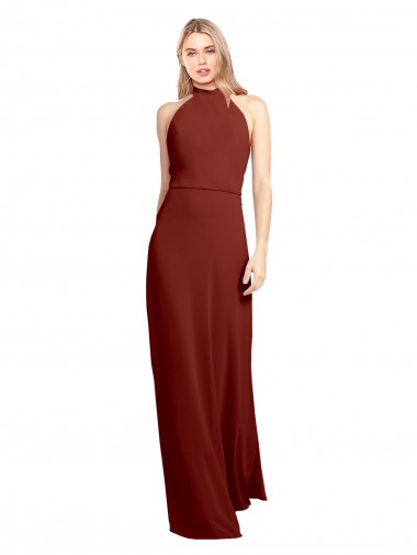 Affordable Slim High Neck Halter Fitted Open Back Chiffon Prom Dress