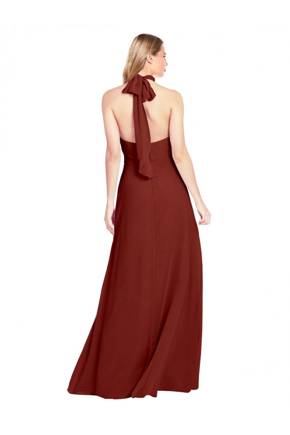 Affordable Slim High Neck Halter Fitted Open Back Chiffon Prom Dress