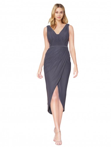 Affordable High Low V-Neck Chiffon Mermaid Wrap Prom Dress