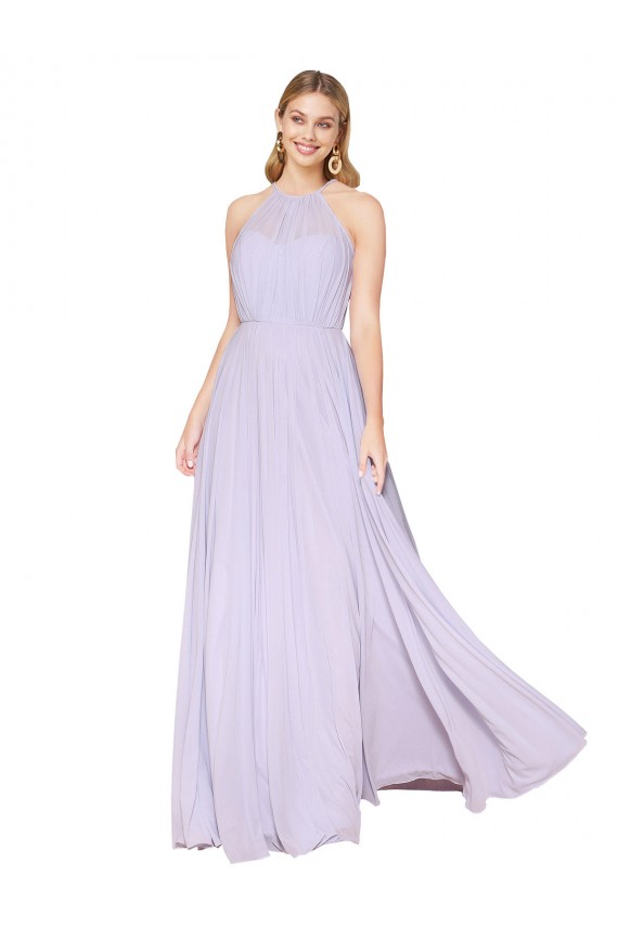 Affordable High Neck Halter Shirred Chiffon Prom Dress