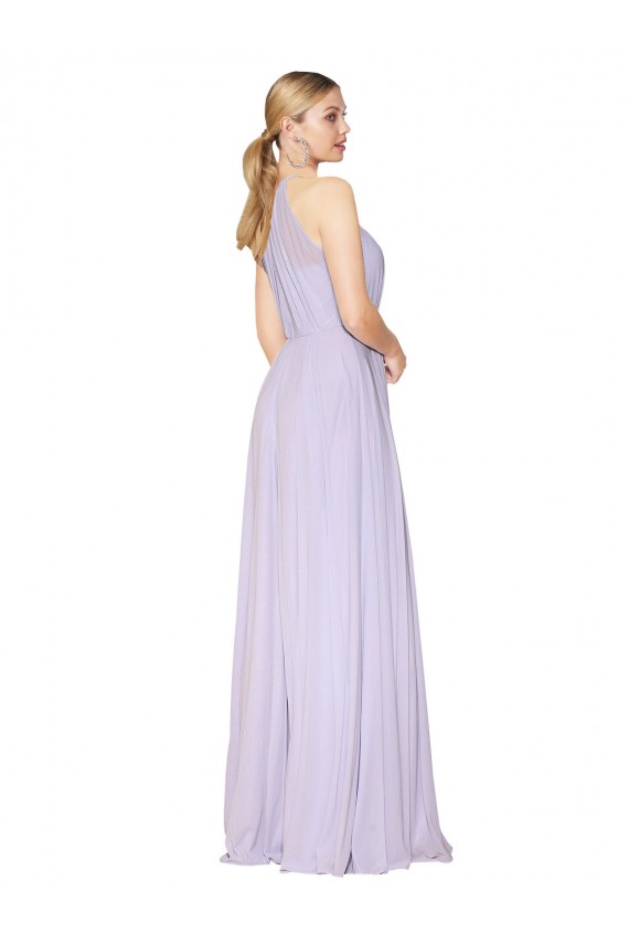 Affordable High Neck Halter Shirred Chiffon Prom Dress