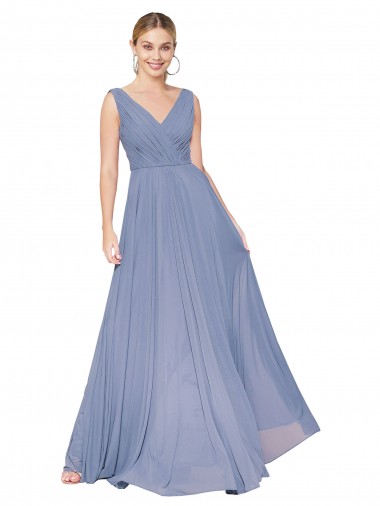 Affordable Floor Length High Neck V-Back Chiffon Prom Dress