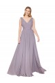 Affordable Draped Floor Length High Neck V-Back Chiffon Prom Dress with Shirred Bodice