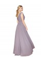 Affordable Draped Floor Length High Neck V-Back Chiffon Prom Dress with Shirred Bodice