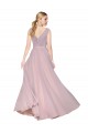 Affordable Draped V-Neck Long Chiffon Prom Dress with Shirred Bodice