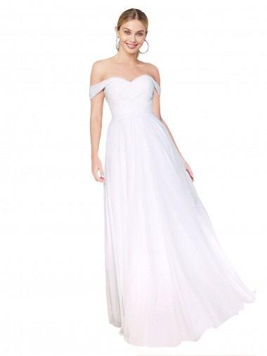 Affordable Off the Shoulder Long Full Length Chiffon Prom Dress