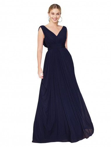 Affordable Draped Long V-Neck Floor Length Chiffon Prom Dress