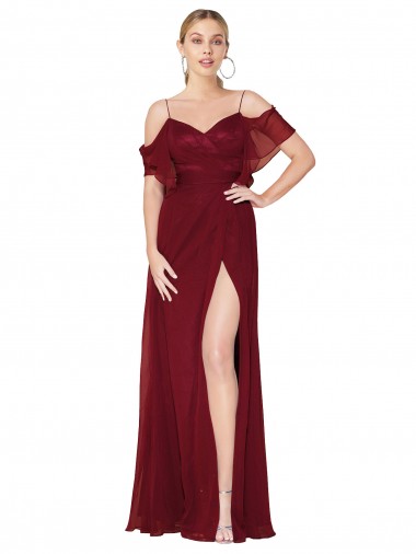 Affordable Cold Shoulder Long Mermaid Chiffon Prom Dress with Straps