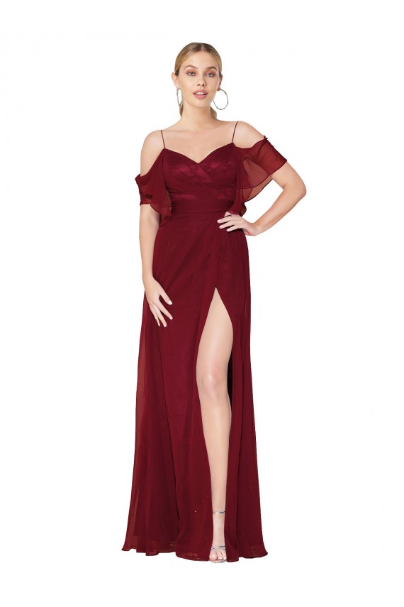 Affordable Cold Shoulder Long Mermaid Chiffon Prom Dress with Straps