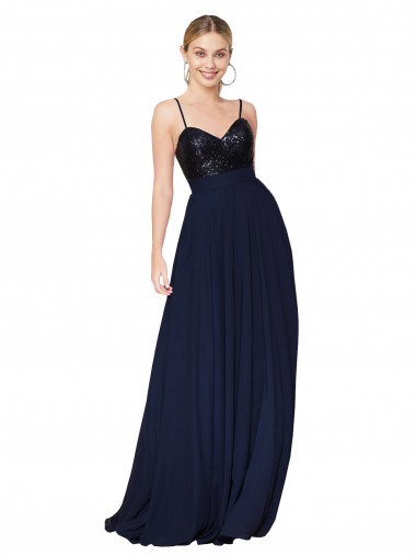 Affordable Sweetheart High Neck Sequin Top Long Chiffon Prom Dress