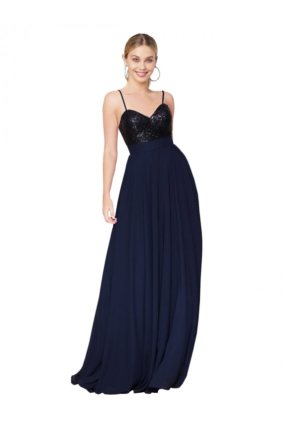 Affordable Sweetheart High Neck Sequin Top Long Chiffon Prom Dress