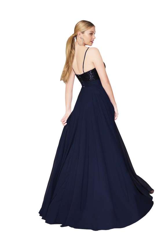 Affordable Sweetheart High Neck Sequin Top Long Chiffon Prom Dress