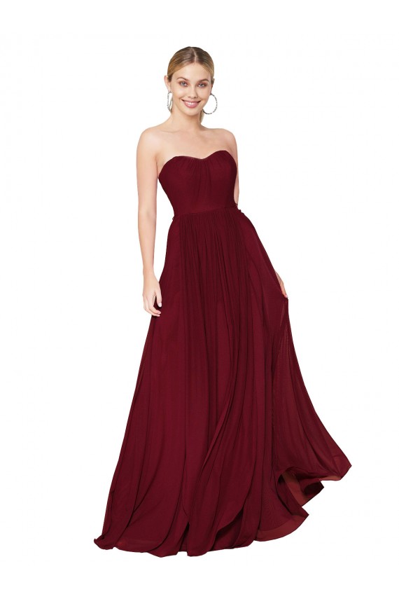 Affordable Draped Strapless Long A-Line Chiffon Prom Dress
