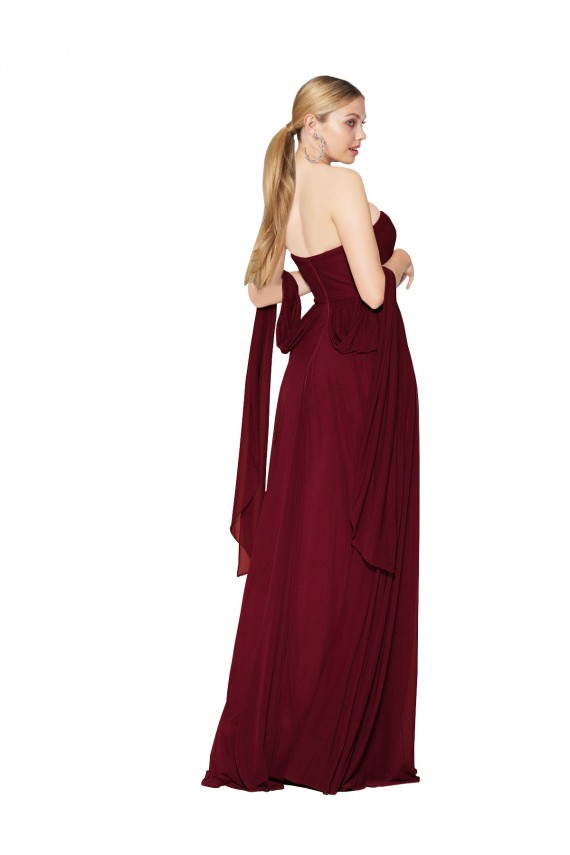 Affordable Draped Strapless Long A-Line Chiffon Prom Dress