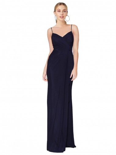 Affordable Draped Spaghetti Straps Long Chiffon Mermaid Prom Dress