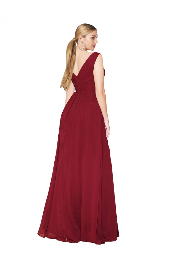 Affordable Draped Mermaid Long V-Neck Chiffon Prom Dress with High Slit