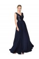 Affordable High Neck V-Neck Long Chiffon Prom Dress with Sequin Top