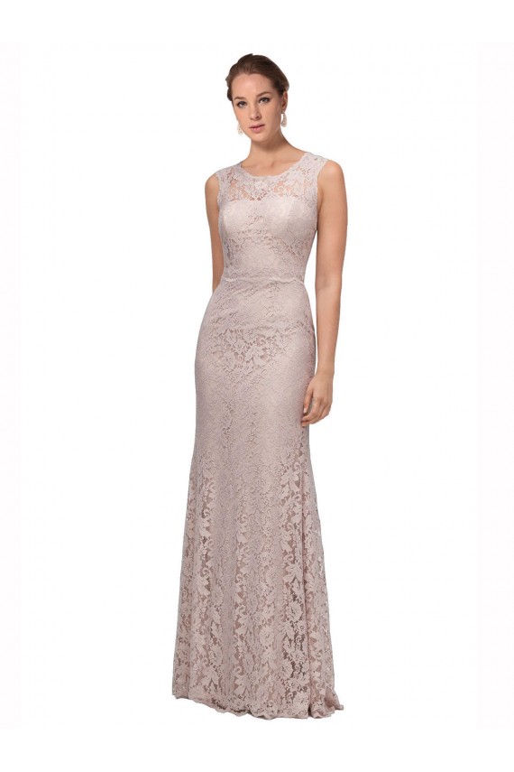 Affordable Long Sleeveless All Lace Prom Dress with Scoop Neckline