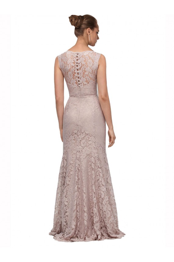 Affordable Long Sleeveless All Lace Prom Dress with Scoop Neckline