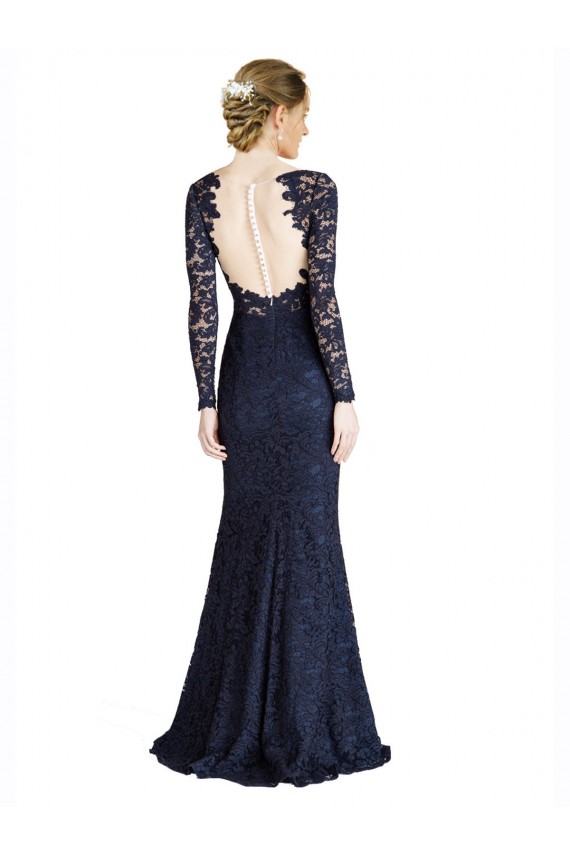 Affordable Illusion Long Sleeves Lace Prom Dress with Sheer Keyhole Back