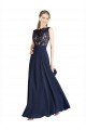 Affordable Bateaux Neckline A-Line Lace Prom Dress with Top Nude Layer