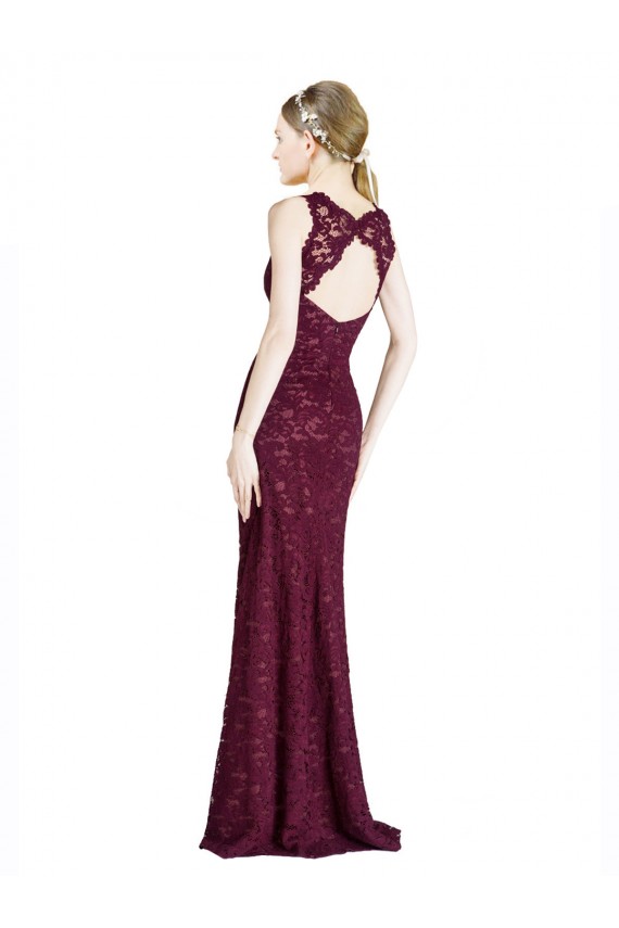 Affordable Long Lace Prom Dress with Peekaboo Bodice and Keyhole Back