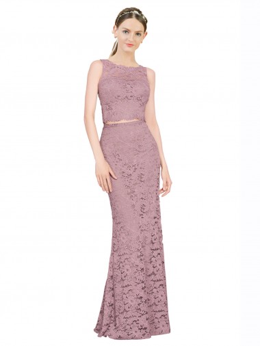 Affordable Sleeveless Crop Top High Neck Mermaid Lace Prom Dress