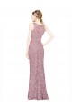 Affordable Sleeveless Crop Top High Neck Mermaid Lace Prom Dress
