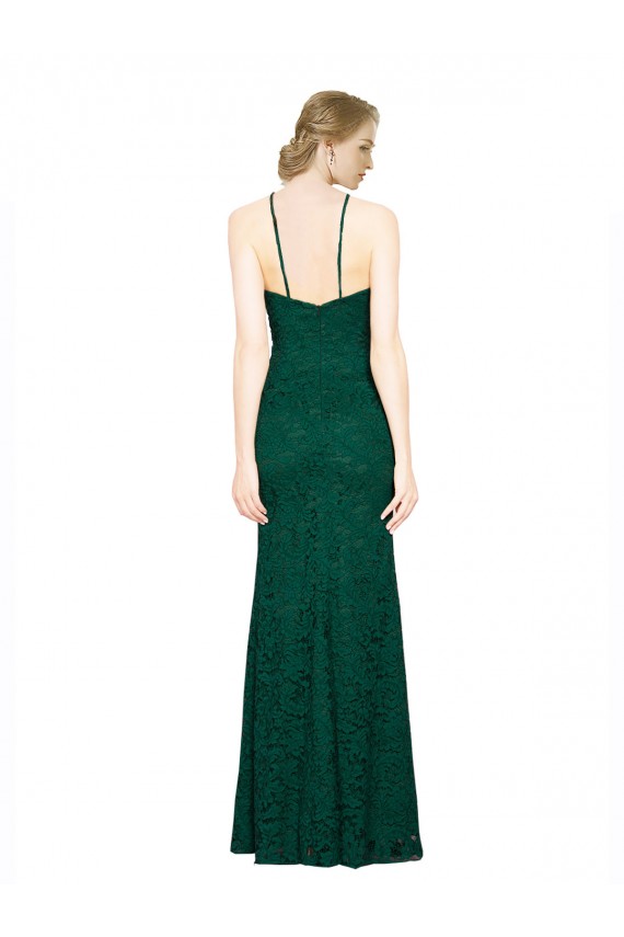 Affordable High Illusion Halter Neck Long Lace Prom Dress