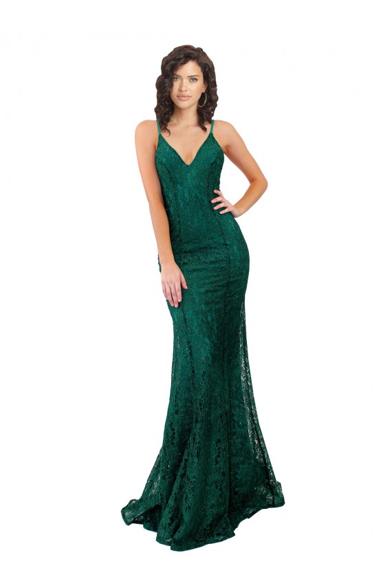 Affordable Black Tie Sleek Fishtail Shaped Long Lace Prom Dress