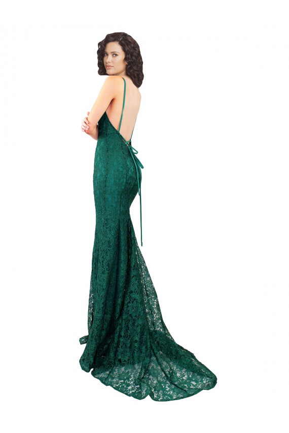 Affordable Black Tie Sleek Fishtail Shaped Long Lace Prom Dress