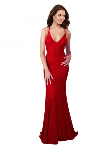 Affordable Low Back V-Neckline Floor Length Lace Prom Dress