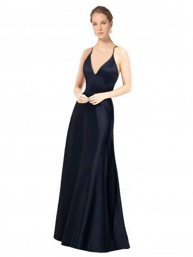 Affordable Sexy Satin Prom Dress with Deep V-Neckline and Strappy Back
