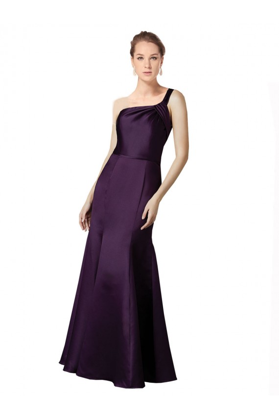 Affordable Long Ruched Neckline One Shoulder Satin Prom Dress
