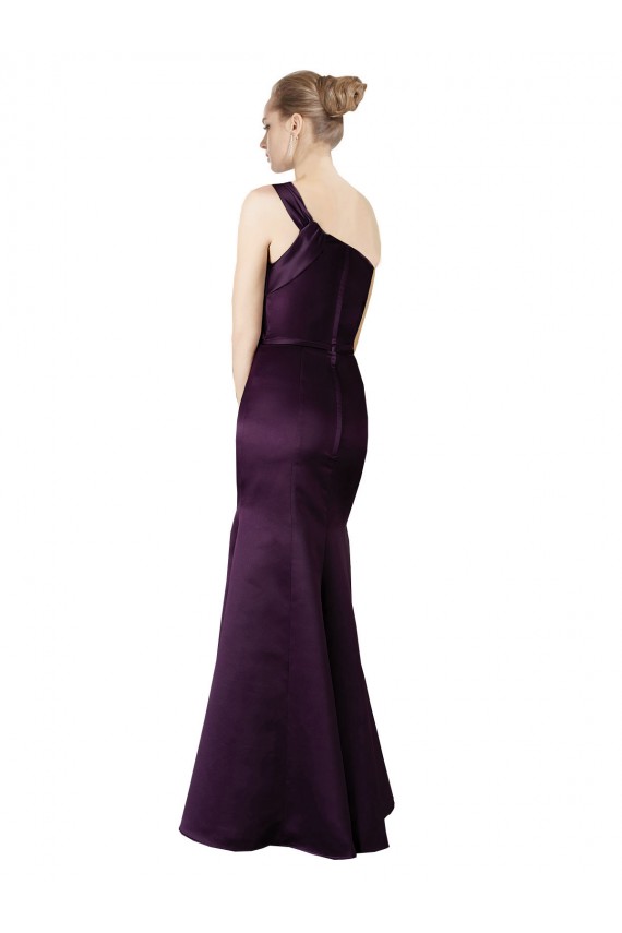 Affordable Long Ruched Neckline One Shoulder Satin Prom Dress