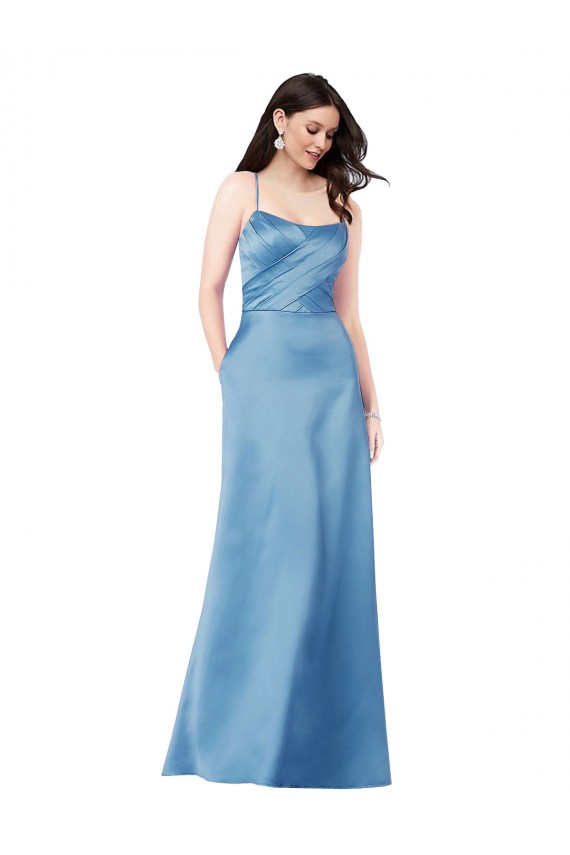 Affordable Crossing Strap Back Pleated Bodice Long Satin Prom Dress