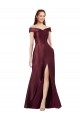 Affordable Long Off the Shoulder Satin Prom Dress with Thigh-high Slit