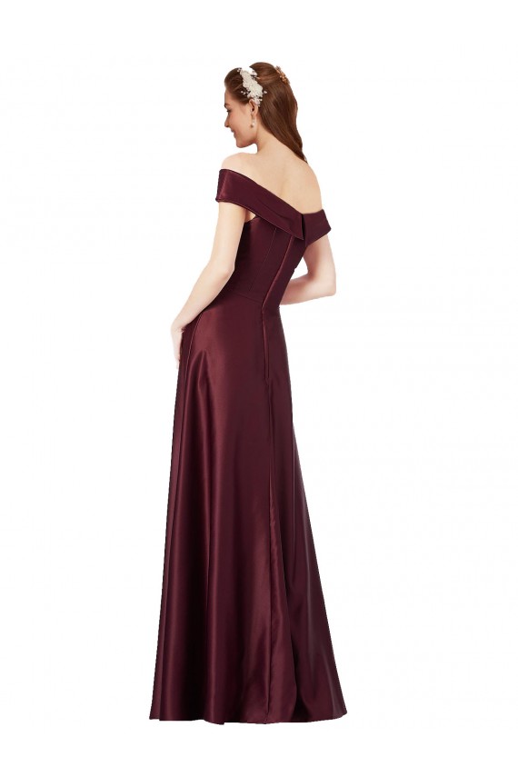 Affordable Long Off the Shoulder Satin Prom Dress with Thigh-high Slit
