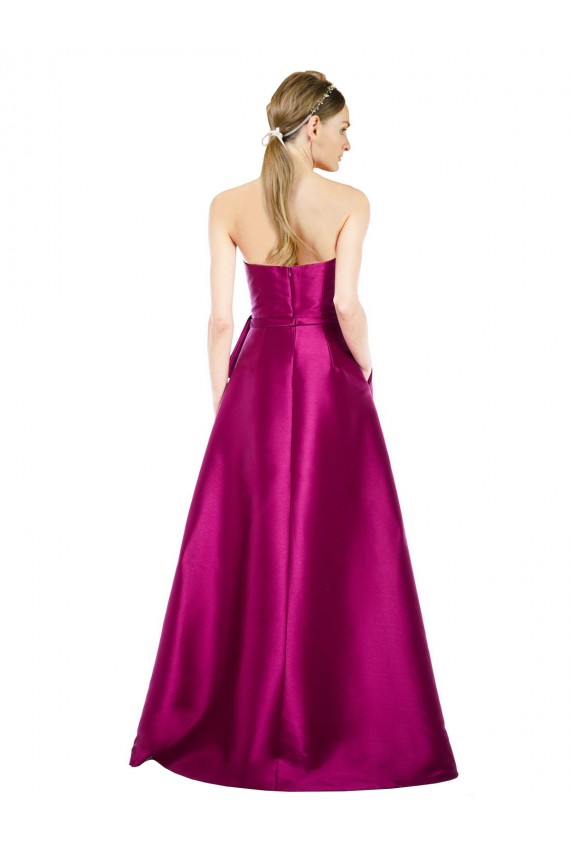 Affordable Sleeveless V-Neck Long Satin Prom Dress with Bow Waist