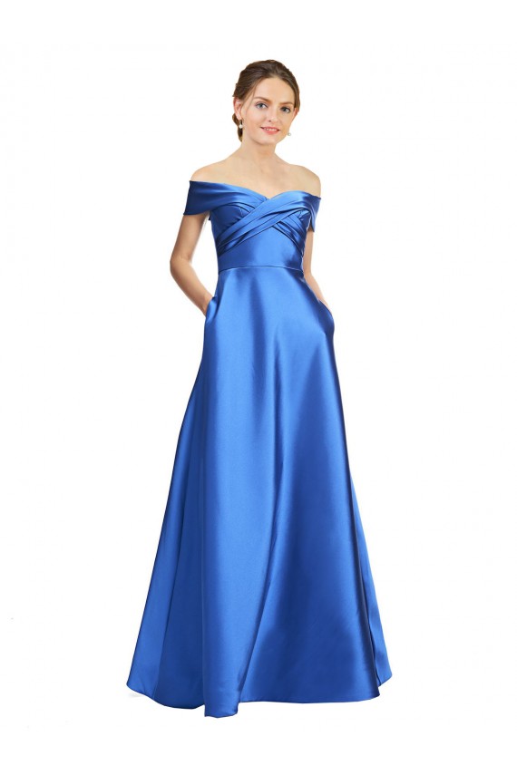 Affordable Sleeveless Off the Shoulder Ball Gown Satin Prom Dress