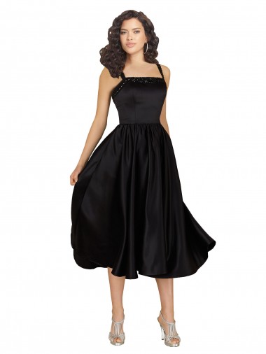 Affordable Short Square Neck Satin Cocktail Prom Dress / Homecoming Dress with Beading