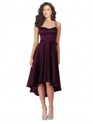 Affordable Elegant High Low Satin Prom Dress with Criss Cross Back