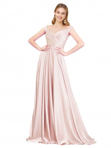 Affordable A-Line Off the Shoulder Sweetheart Satin Prom Dress