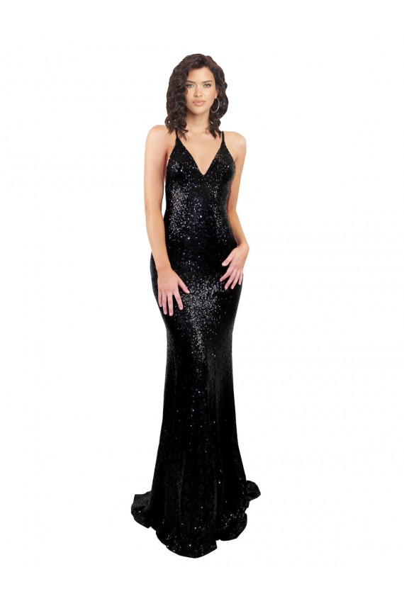 Affordable Sleek Fishtail Shaped Open Back Sequin Prom Dress