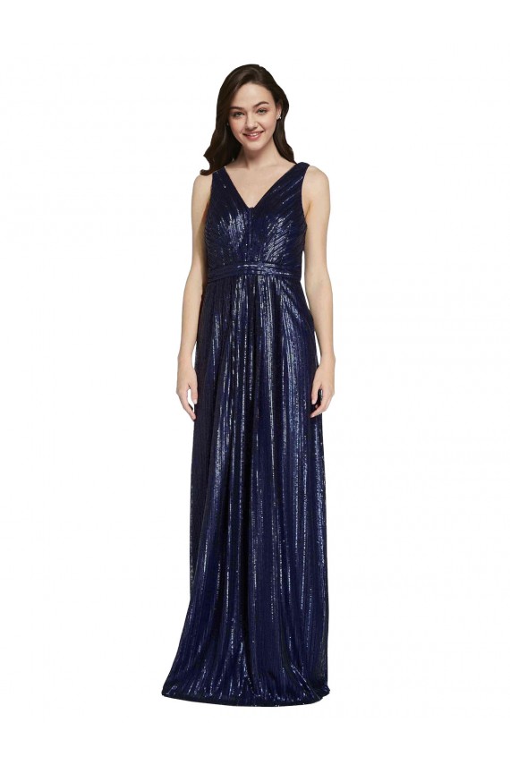 Affordable Long V-Neck Sparking Sequin Prom Dress with Low V-Back